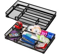 Noamus 2 Pack Desk Drawer Organizer, Black Metal Mesh Dividers Drawer Box, 6 Compartments Organizer Tray with Anti-slip Mats, Desktop Basket Supply Holder Accessories for Home Office School Kitchen