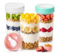 Noamus 3 Pack 750ML Plastic Overnight Oats Jars with Lids & Spoons
