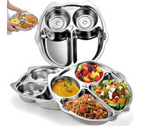 Noamus 3 Pack Stainless Steel Divided Plates, 9 Inch 304 Dinner Platter, Diet Portion Control Tray, 4 Sections Owl Shape Meal Plate for Adult Children Picky Eaters, Camping Dish Lunch Snack