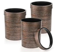 Noamus 3 Pack Vintage Small Trash Can, 1.7 Gallon/6.5L Plastic Round Wastebasket, Hipsteen Retro Style Garbage Can, Wood Grain Garbage Bin with Top Ring to Fix Bag for Home Kitchen Office Bathroom