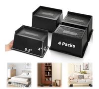 Noamus 4 Pack 4 Inch Bed Risers, Oversized Heavy Duty Couch Lifter, Extra Wide Furniture Rising Blocks for Sofa Table Desk Headboard Chair Legs Lifting Cabinet Frame, Rectangle Support 6000 lbs(Black)