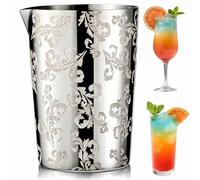 Noamus 500ml Cocktail Mixing Glass, 304 Stainless Steel, Silver, Conical, Dishwasher Safe, Includes Glass, Perfect for Bartenders, Bars, Cocktails, Martinis, Whiskey, Floral Pattern