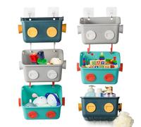 Noamus 6 Pack Bath Toy Storage Organizer Basket, 3 Layers Wall Mounted Hanging Shower Caddy, Plastic Robot Modeling Kitchen Shelf with Hook, No Drilling Colorful Toy Holder for Kid Bathtub Shampoo