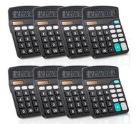 Noamus 8 Pack Desktop Calculator 12 Digit, Solar Battery Basic Calculator, Dual Power Electronic Calculators with Large LCD Display, Sensitive Button Handheld Calculator for Office Home School, Black