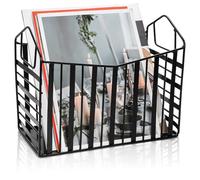 Noamus Metal Magazine Holder, Document File Rack with Handle, Newspaper Book Folder Mail Organizer Bin, Iron Wire Tablet Storage Basket Stand for Home Office Bathroom Bedroom Den Living Room, Black