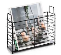 Noamus Metal Magazine Rack, Newspaper Book Tablet Storage Basket, File Holder Mail Organizer Bin with Handles, Iron Wire Black Folder Stand Container for Home Office Bathroom Bedroom Den Living Room
