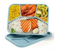 Noamus Silicone Lunch Box, 4 Compartment LeakProof Bento Box With Lid, 1200 ml Grayish Blue Food-Grade Divided Storage Container for Kids Adults, Snack Box for School, Nursery, Office, BPA Free