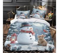 NOASDGYEI Snowman Winter Scene Duvet Cover 3D Design Printed Anti-allergic 3 Pieces Bedding Set Zipper Quilt Cover Hotel Quality Washable for Adults Kids Women Teens Youth Girls Single（135x200cm）