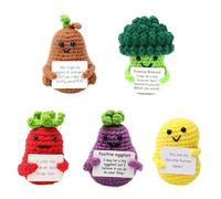 Noaya 5 Pcs Crochet Fruits - Funny Cute Tomato Creative Crochet with Affirmation Cards, Fruit Knitted Toy Set, Positive Affirmation Gifts for Kids/Adult/Lovers Emotional Support