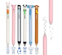 Noaya 6Pcs Cute Animal Erasable Gel Pens - 0.5mm Blue Thermal Erasable Pens, Side-Press Retractable Rub Out Pens for Students Adults, School Office Stationery Supplies, Animal Friction Pen