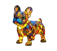 Noaya Stained Animal Lamp - Resin Tabletop Night Light, Cute Stained Glass Lamps, Retro Art Light for Home Decoration, Resin Material Magical and Colorful Dog Night Lights, French Bulldog Lamp