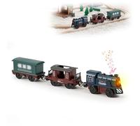 Noaya Train Toy Set for Wooden Track - 3 Pcs Magnetic Retro Battery Operated Train for Wooden Track Light Up Electric Train Toys for 3 4 5+ Years Old Toddlers Kids Boy Girl Birthday Christmas