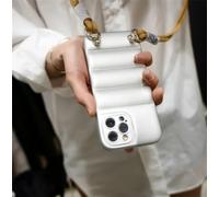 NOBAA Crossbody Necklace Strap Lanyard Down Jacket Silicone Soft Phone Case For iPhone 15 14 13 Pro Max 12 11 XS XR Puffer Case,Silvery,For iPhone 15