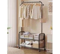 NOBBAT Clothes Rail, Garment Hanging Rail with Wheels,Garment Rack Clothes Rack Freestanding Hanger Double Rails Bedroom Clothing Rack With 2-Tier Lower Storage Shelf(Fashion Black,90x30x165cm)