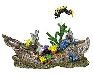 Nobby Aqua Ornaments 28649 Shipwreck with Diver with Pfl., 1310 g