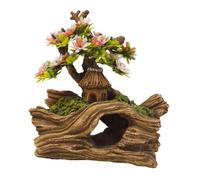 Nobby Aqua Ornaments Wooden with Hut with Plants 14.5 x 9 x 16.3 cm