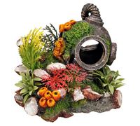 Nobby Aquarium Plant Decoration, 13.5 x 11 x 12 cm, Green, Flowered, Resin, Unique Helmet with Plants Design, Suitable for Fresh or Salt-Water, Small Breeds, Unisex