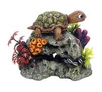Nobby Aqua Ornaments 28631 Turtle on Rock with Plants 13.5 x 8.5 x 10.7 cm