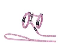 Nobby Cat Set Flower Pink Dish With Leash Nylon Adjustable