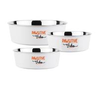 Nobby Dog Bowl Pawsitive Vibes White, Slip Proof, Stainless Steel/Plastic