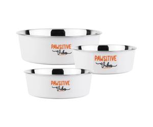 Nobby Dog Bowl Pawsitive Vibes White, Slip Proof, Stainless Steel/Plastic