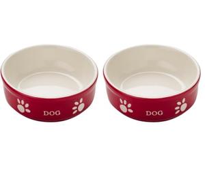 Nobby Dog Ceramic Bowl Dog, 13.5 x 13.5 x 5 cm, Red/Beige (Pack of 2)