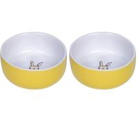 Nobby Rabbit Rodent Ceramic Bowl Diameter 11 cm x 4.5 cm Yellow/White (Pack of 2)