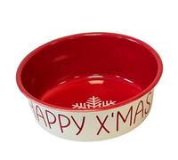 Nobby Xmas Stainless Steel Bowl Happy Xmas Non-Slip Red/Beige 17.0 cm 0.84 Litres