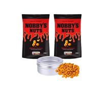 Nobby's Sweet Chilli Sharing Nuts x 2 Bags x 140g Bundle with TinTastic Refillable On-The-Go Window Lid Tin