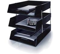 Nobel 3-Tier Stackable Letter Tray Desk Organiser with Risers, Black, for A4 Documents, Space-Saving Filing System (Black, 4 Trays + 12 Risers)