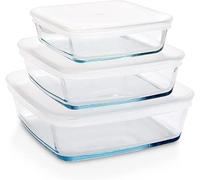 Nobel Borosil Glass Food Storage Container Set with Lids, 500ml, 800ml, 1.6L, Square, Borosilicate Glass (Set of 3-0.5+0.8+1.6Ltr.)