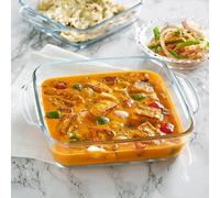 Nobel Borosil Square Glass Baking Dish, Clear, Oven & Microwave Safe, 800 ml and 1.6 L with & without handle (1600 ml with Handle)