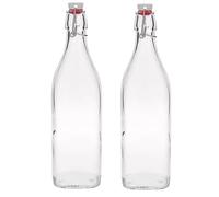 Nobel Cello Clear Glass Water Bottle with Swing Top Lid, 1000ml, Pack of 2