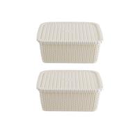 Nobel Cello Plastic Style Knit Small Rectangular Basket With Lid, Multipurpose for Kitchen, Toys, Accessories,Clothes, Vegetables,Cosmetics, Books,Office, Set of 2 (Medium - Pink)