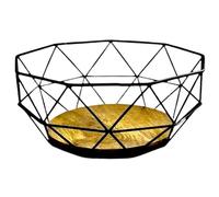 Nobel Geometric Wire Fruit Bowl with Wooden Base, Black Metal Frame, 30 x 20 x 14 cm