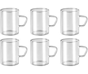 Nobel Glass Tea and Coffee Mugs, 250 ml, Set of 6, Borosilicate Glass with Handle, Microwave Safe