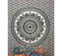 Nobel Indian Mandala Wall Tapestry for Bedroom Aesthetic Home Decor Living Room Bedding Throw Hippie Bohemian Psychedelic Yoga Meditation (WHITE/BLACK STAR, Queen (84x90Inches)(215x230Cms))