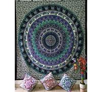 Nobel Indian Mandala Wall Tapestry for Bedroom Aesthetic Home Decor Living Room Bedding Throw Hippie Bohemian Psychedelic Yoga Meditation (WHITE/BLACK/GREEN, Queen (84x90Inches)(215x230Cms))