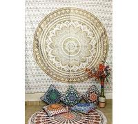 Nobel Indian Mandala Wall Tapestry for Bedroom Aesthetic Home Decor Living Room Bedding Throw Hippie Bohemian Psychedelic Yoga Meditation (WHITE/GOLD, Queen (84x90Inches)(215x230Cms))