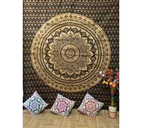 Nobel Indian Mandala Wall Tapestry for Bedroom Aesthetic Home Decor Living Room Bedding Throw Hippie Bohemian Psychedelic Yoga Meditation (BLACK/GOLD, Queen (84x90Inches)(215x230Cms))