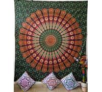 Nobel Indian Mandala Wall Tapestry for Bedroom Aesthetic Home Decor Living Room Bedding Throw Hippie Bohemian Psychedelic Yoga Meditation (FOREST GREEN, Queen (84x90Inches)(215x230Cms))