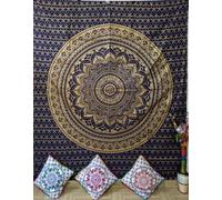Nobel Indian Mandala Wall Tapestry for Bedroom Aesthetic Home Decor Living Room Bedding Throw Hippie Bohemian Psychedelic Yoga Meditation (NAVY/GOLD, Queen (84x90Inches)(215x230Cms))