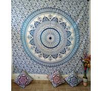 Nobel Indian Mandala Wall Tapestry for Bedroom Aesthetic Home Decor Living Room Bedding Throw Hippie Bohemian Psychedelic Yoga Meditation (WHITE/BLUE, Queen (84x90Inches)(215x230Cms))