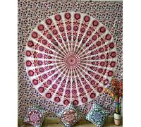 Nobel Indian Mandala Wall Tapestry for Bedroom Aesthetic Home Decor Living Room Bedding Throw Hippie Bohemian Psychedelic Yoga Meditation (WHITE/PINK SUN, Queen (84x90Inches)(215x230Cms))
