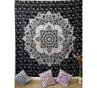 Nobel Indian Mandala Wall Tapestry for Bedroom Aesthetic Home Decor Living Room Bedding Throw Hippie Bohemian Psychedelic Yoga Meditation (BOLD WHITE/BLACK STAR, Queen (84x90Inches)(215x230Cms))