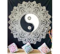 Nobel Indian Mandala Wall Tapestry for Bedroom Aesthetic Home Decor Living Room Bedding Throw Hippie Bohemian Psychedelic Yoga Meditation (YIN-YANG-BLACK, Queen (84x90Inches)(215x230Cms))