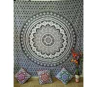 Nobel Indian Mandala Wall Tapestry for Bedroom Aesthetic Home Decor Living Room Bedding Throw Hippie Bohemian Psychedelic Yoga Meditation (WHITE/OLIVE, Queen (84x90Inches)(215x230Cms))