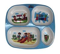 Nobel Melamine Kids Plate - Rectangular Plate with 4 Partition Section Multicolor Melamine with Play time Prints, BPA Free