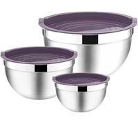 Nobel Mixing Bowl Set of 3, Stainless Steel Nesting Bowls Heavy Duty & Dishwasher Safe, Space-Saving Storage Metal Bowl, Air Tight Black lids (14,16 & 18 cm Diameter)