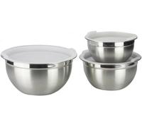 Nobel Mixing Bowl Set of 3, Stainless Steel Nesting Bowls Heavy Duty & Dishwasher Safe, Space-Saving Storage Metal Bowl, Air Tight White lids (14,16 & 18 cm Diameter)